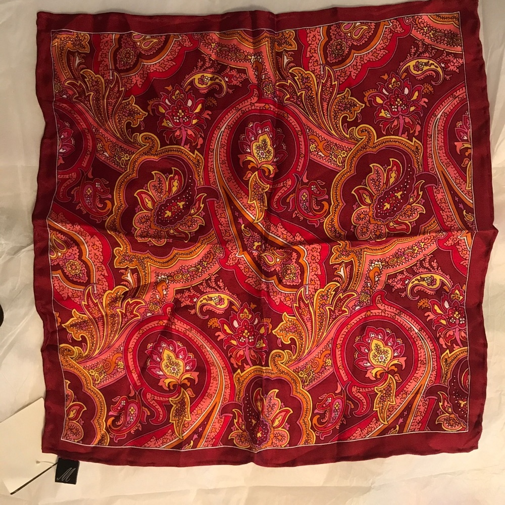 Michelson Silk Woven Pocket Paisley Red Square NWT