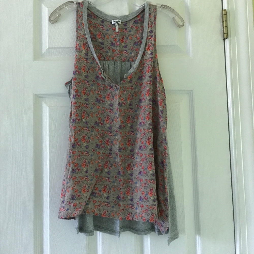 Anthropologie Flowered Gray Tank
