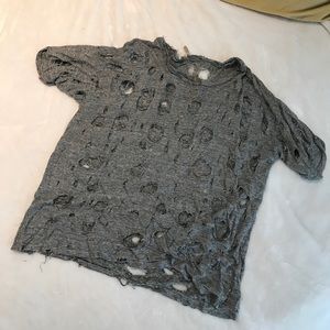 LF distressed black and white striped tee