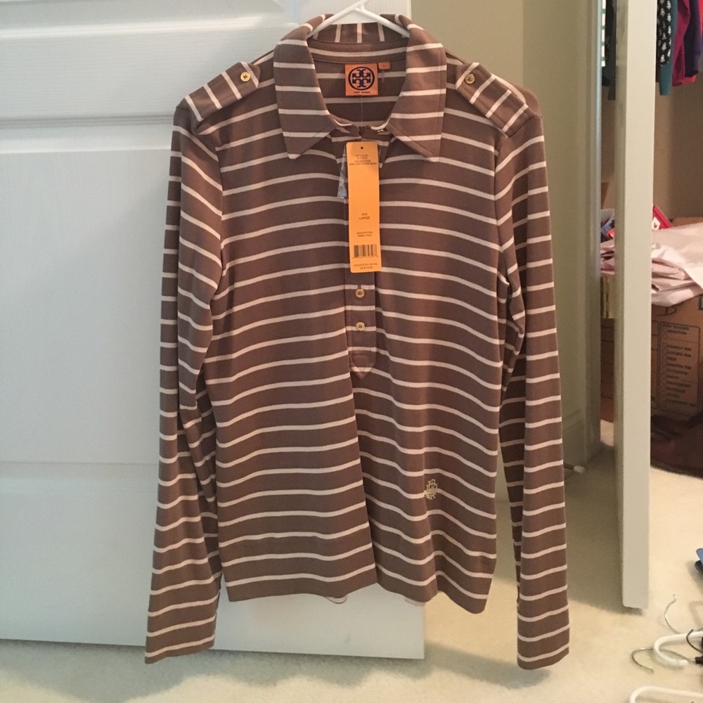 Tory Burch Armel Brown Striped Polo