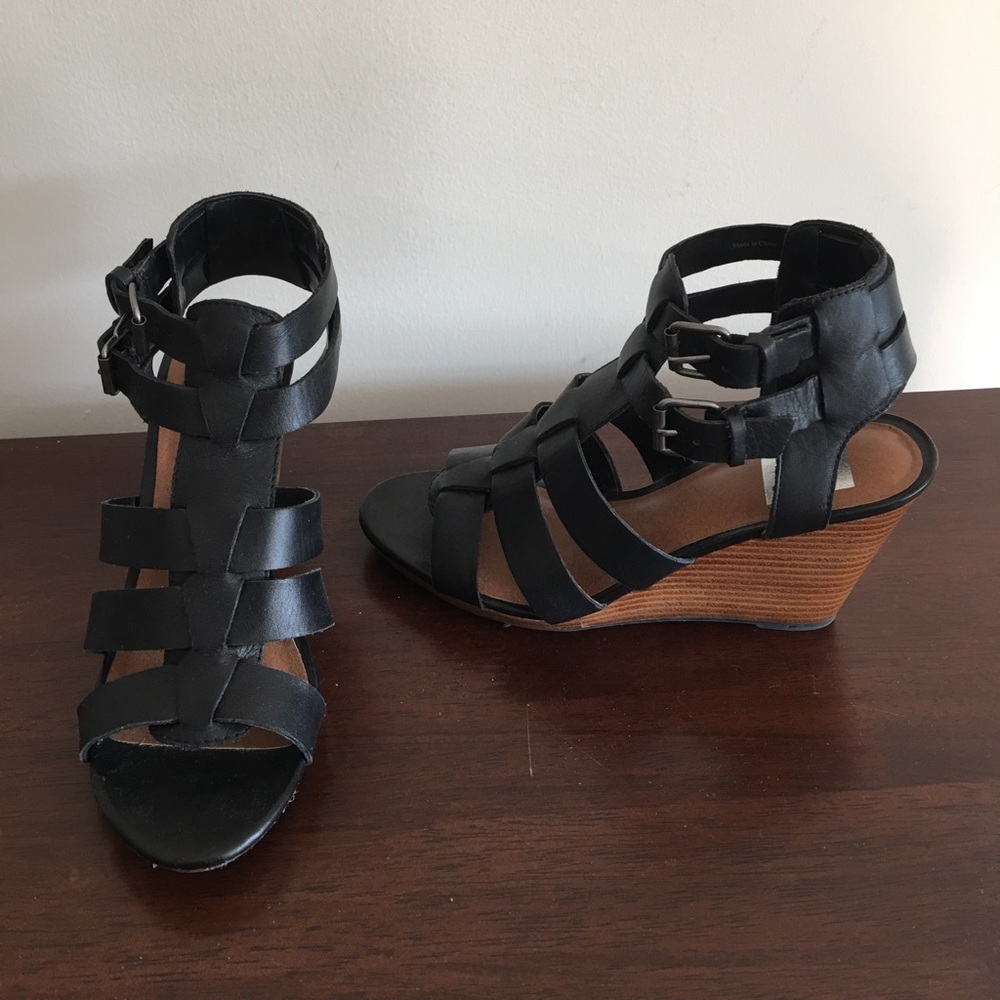 Dolce vita wedge dark brown leather sandal.