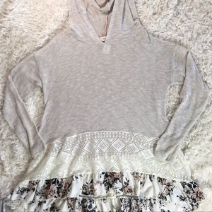Oddy Anthropologie Hoodie Lace Long Sleeve Floral