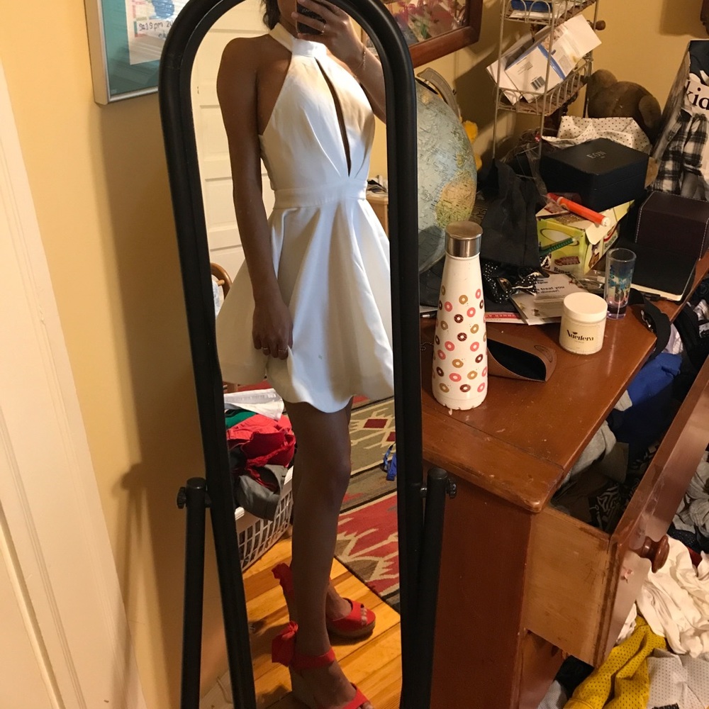 Xenia frill hem white choker dress