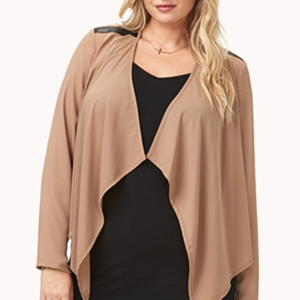 Tan Chiffon Moto Cardigan