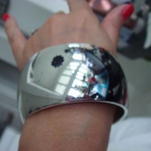 CHROME-SILVER-ACRYLIC-SUPER-WIDE-BANGLE-BRACELET