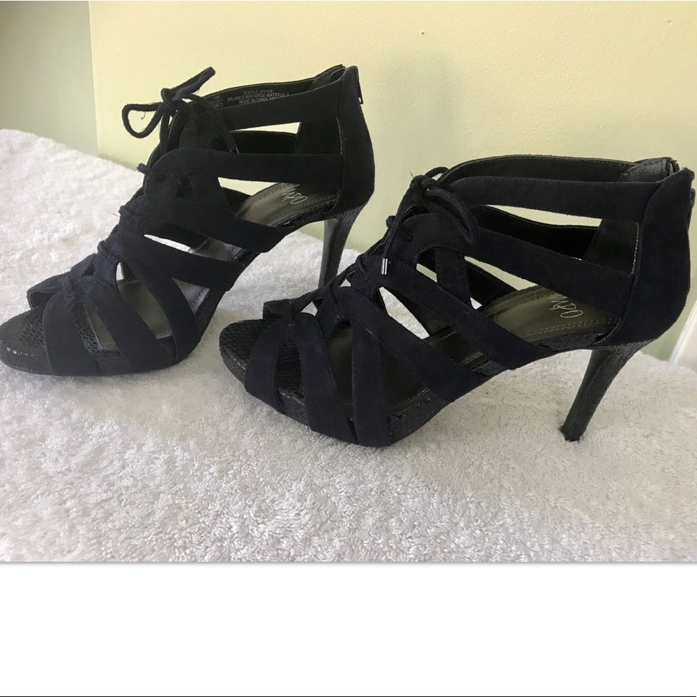 Impo Suede  Lace up open toe high heels