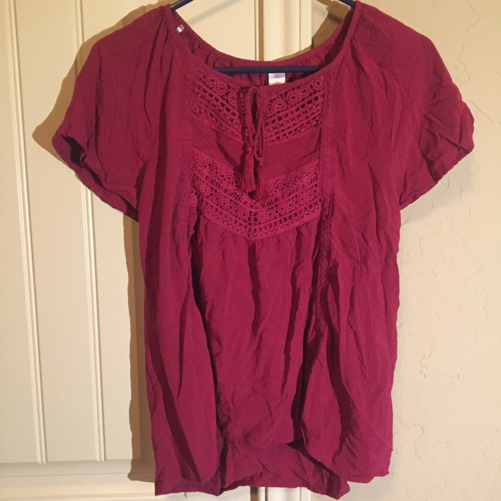 Hot Pink Lace Front Tie Blouse size Large L