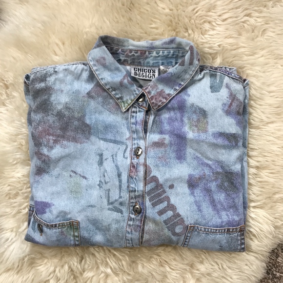 Blue Denim Distressed Vintage Button Up Chico's - Picture 2 of 8