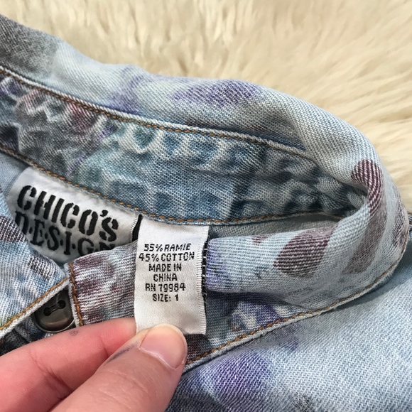 Blue Denim Distressed Vintage Button Up Chico's - Picture 3 of 8