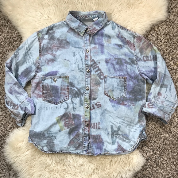 Blue Denim Distressed Vintage Button Up Chico's - Picture 1 of 8