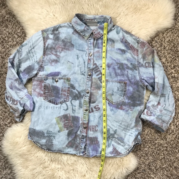 Blue Denim Distressed Vintage Button Up Chico's - Picture 7 of 8