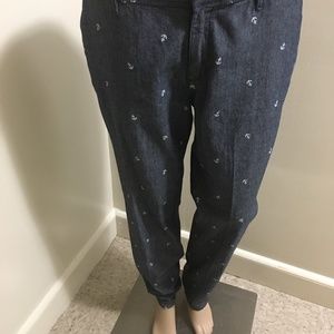 100% Cotton Anchor Print Fit Ankle Pants