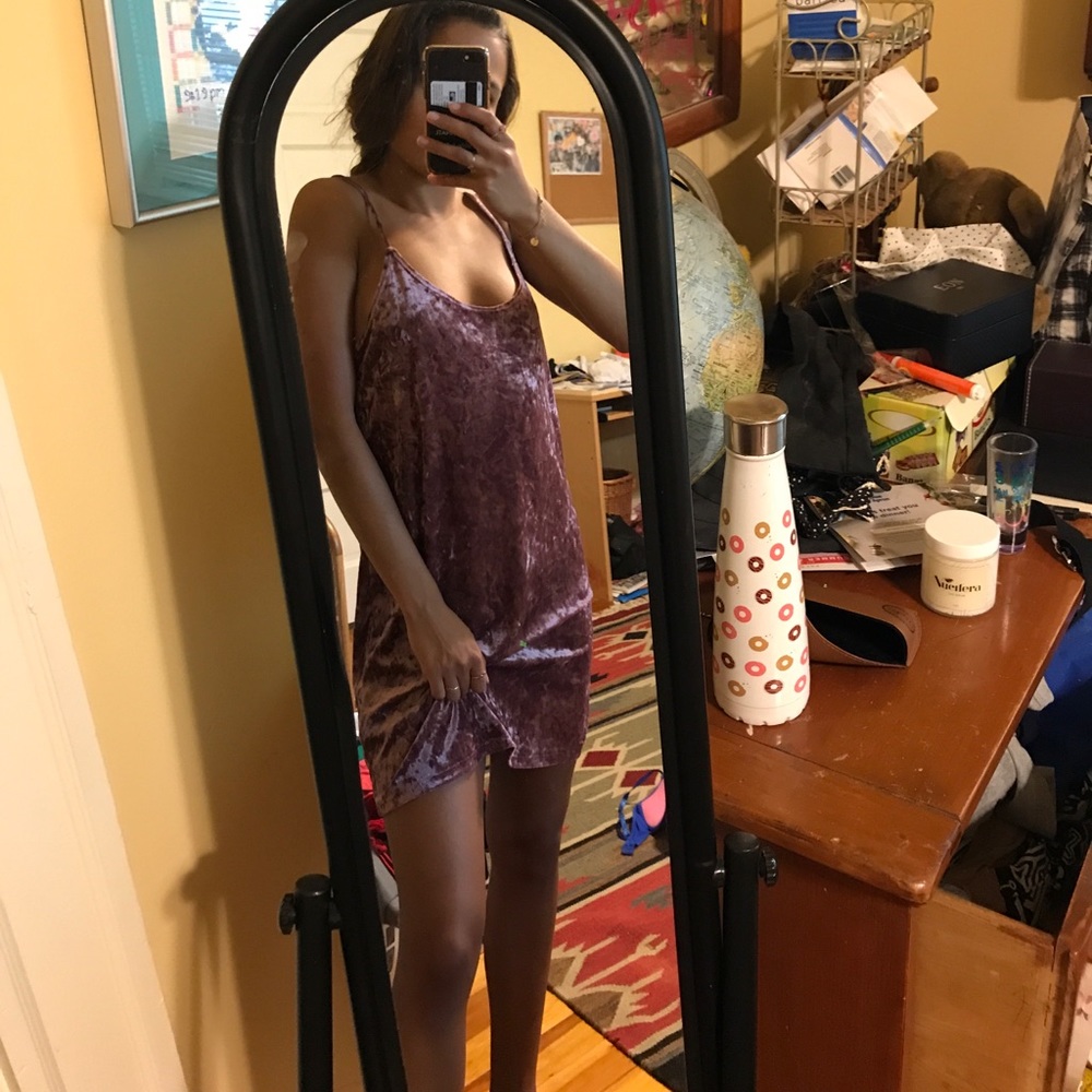 Purple velvet shift dress
