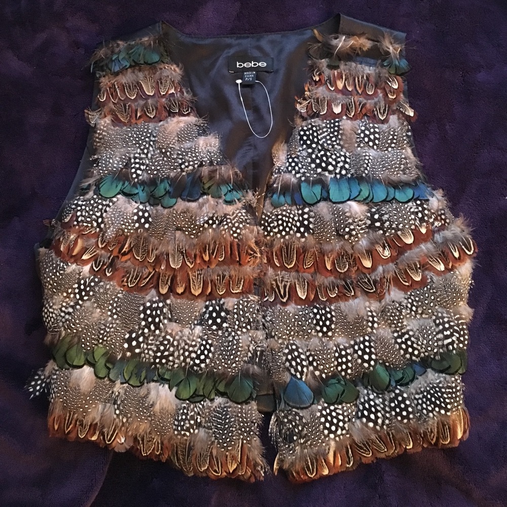 Bebe Sleeveless Feather Vest