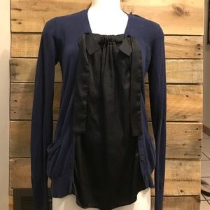 navy cardigan with mock satin tank small S