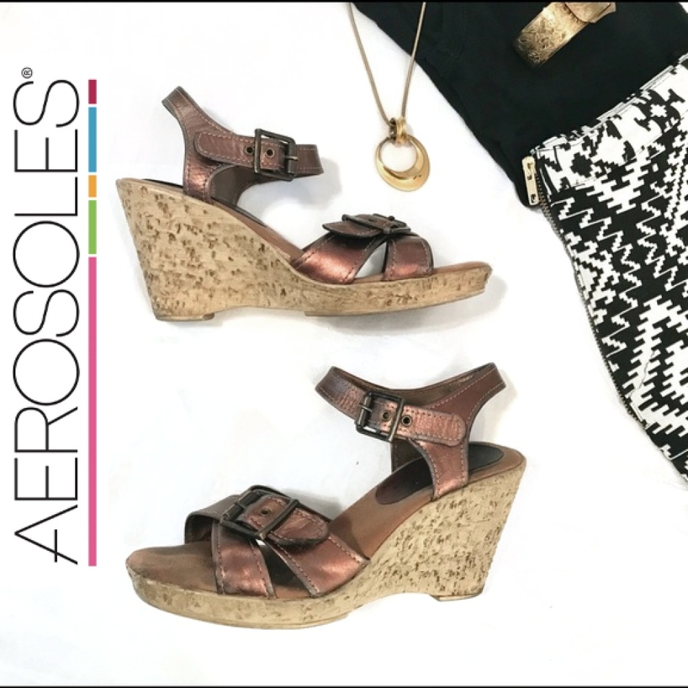 Aerosoles Bronze Cork Wedge Sandals