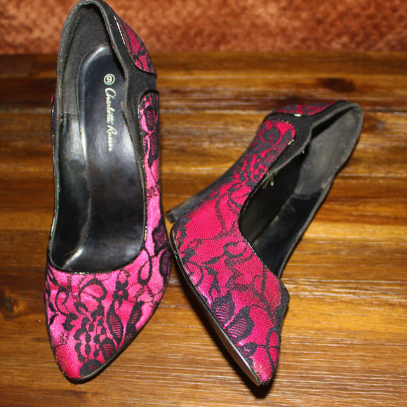 Charlotte Russe pink/black heels. - Picture 4 of 4