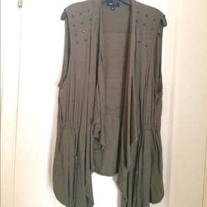 Olive green drape front vest