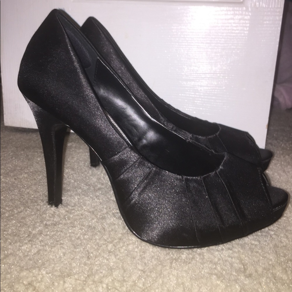 Black satin high heel shoe