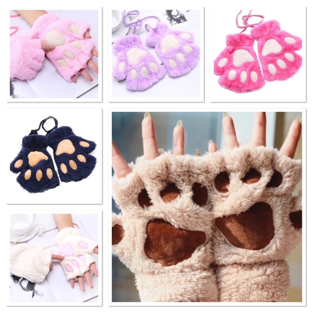 😺 Cute soft fuzzy furry paw gloves available in various colors! 🐶
