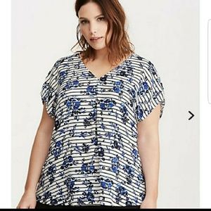 Torrid Black and White Striped Sheer Top