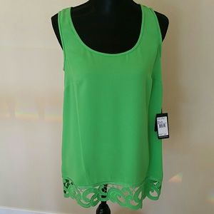 Adrianna Papell, Hot Lime crepe tank blouse with