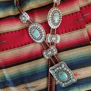 💥SOLD💥Turquoise hair on hide Concho belt