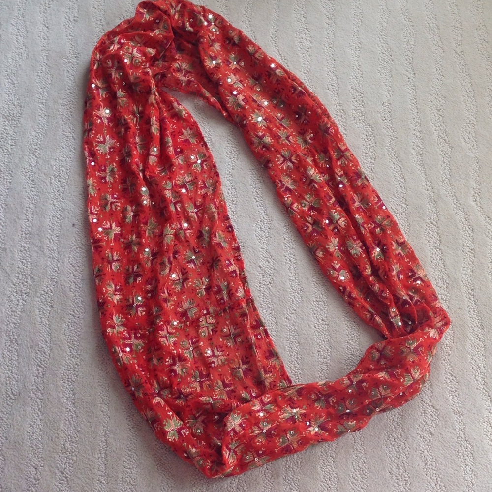 Anthropologie 100% silk scarf sequins + embroidery