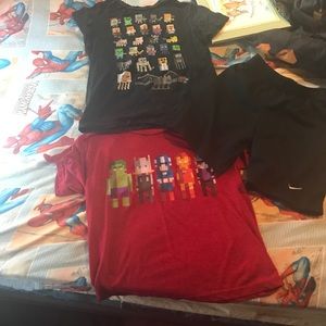 Boys size 6 minecraft tee shirts and Nike shorts