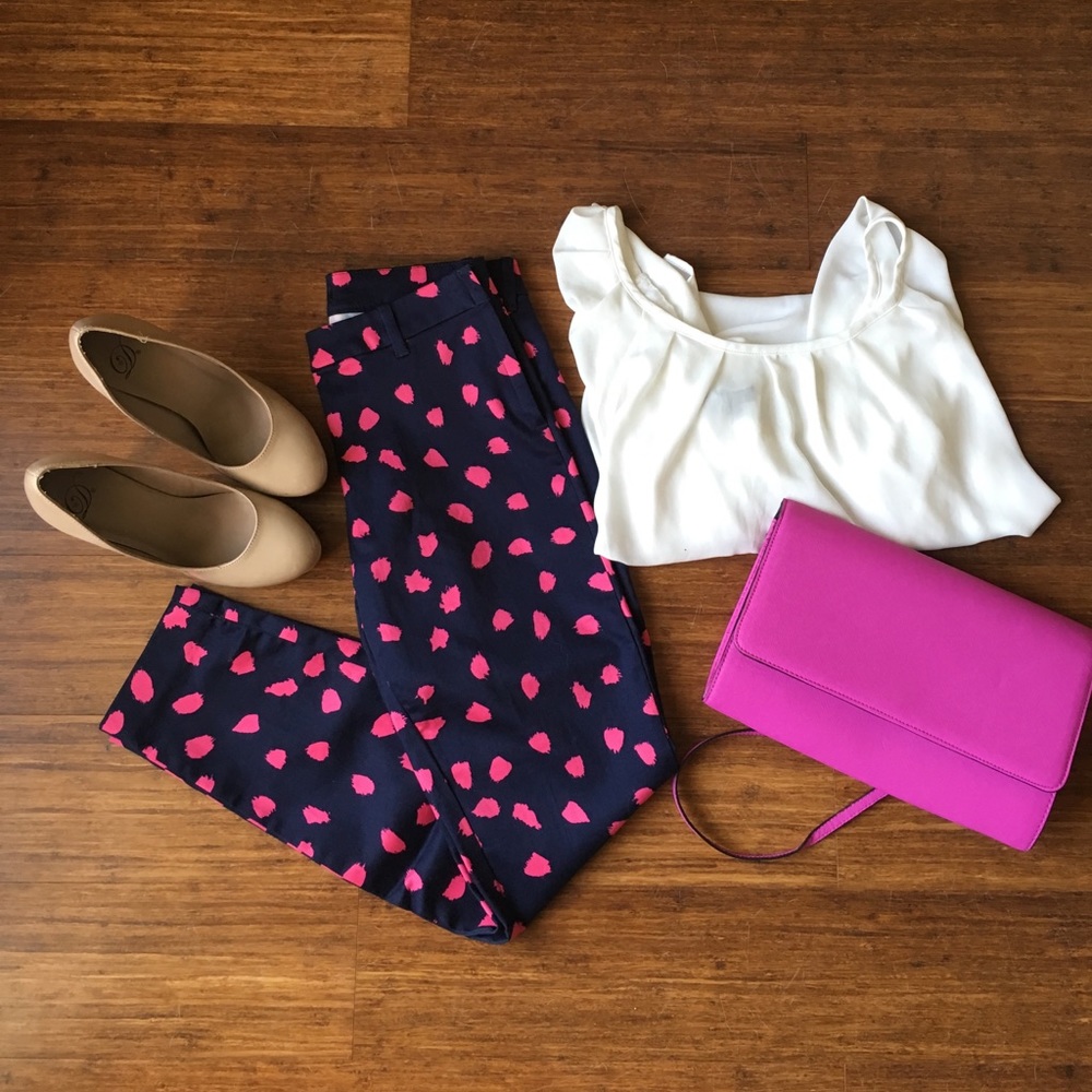 Navy and Pink Quarter Polkadot Pants