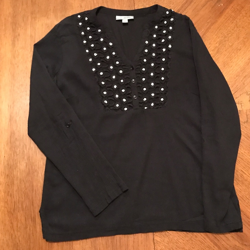 Dressbarn Women's Large Black Blouse White Beads
