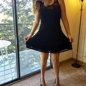 Black lace material girl dress