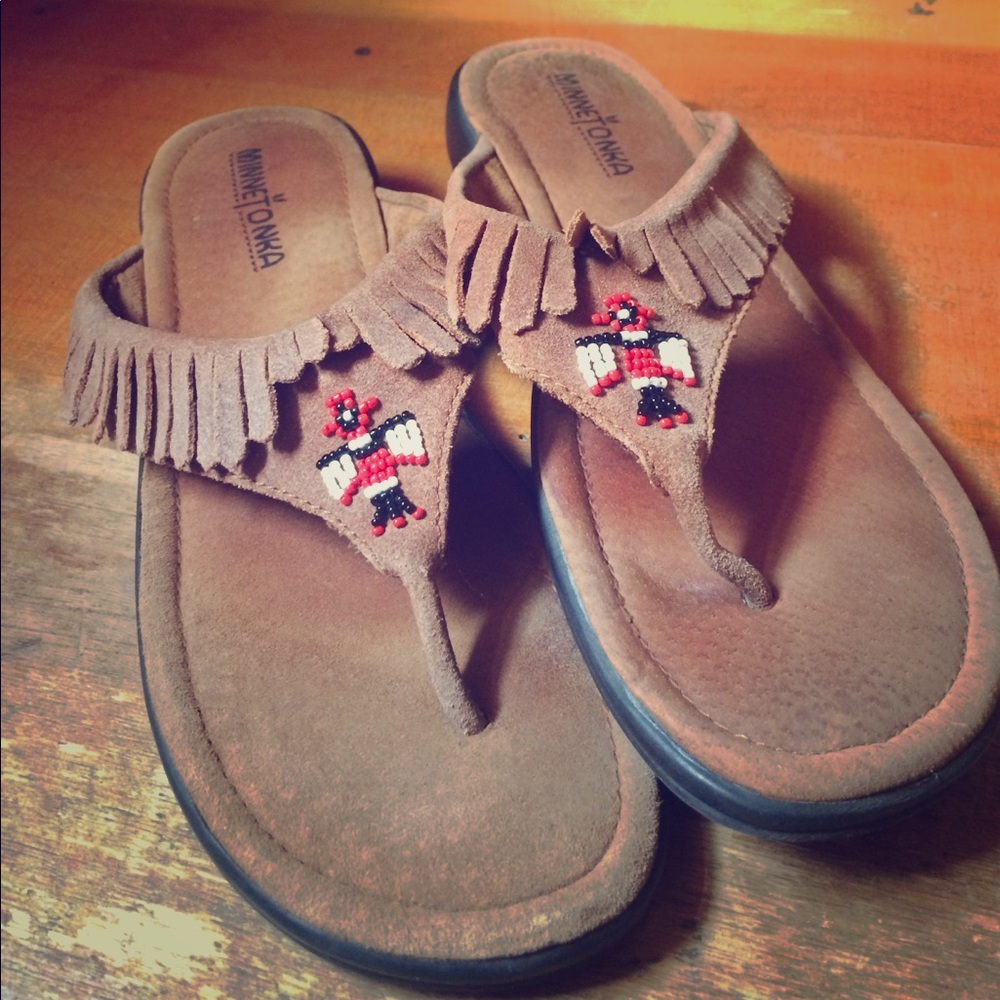 Minnetonka beaded suede fringe sandal