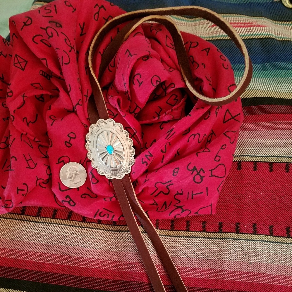 Navajo Turquoise Concho Leather Bolo