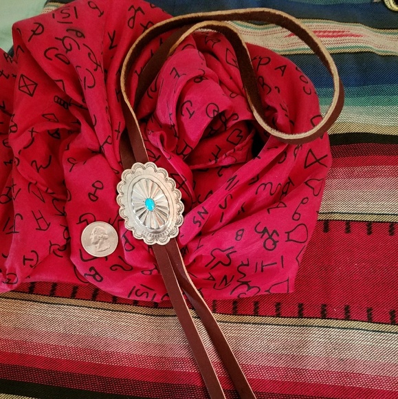 Navajo Turquoise Concho Leather Bolo - Picture 1 of 2