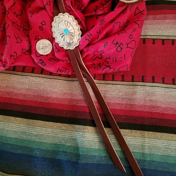 Navajo Turquoise Concho Leather Bolo - Picture 2 of 2