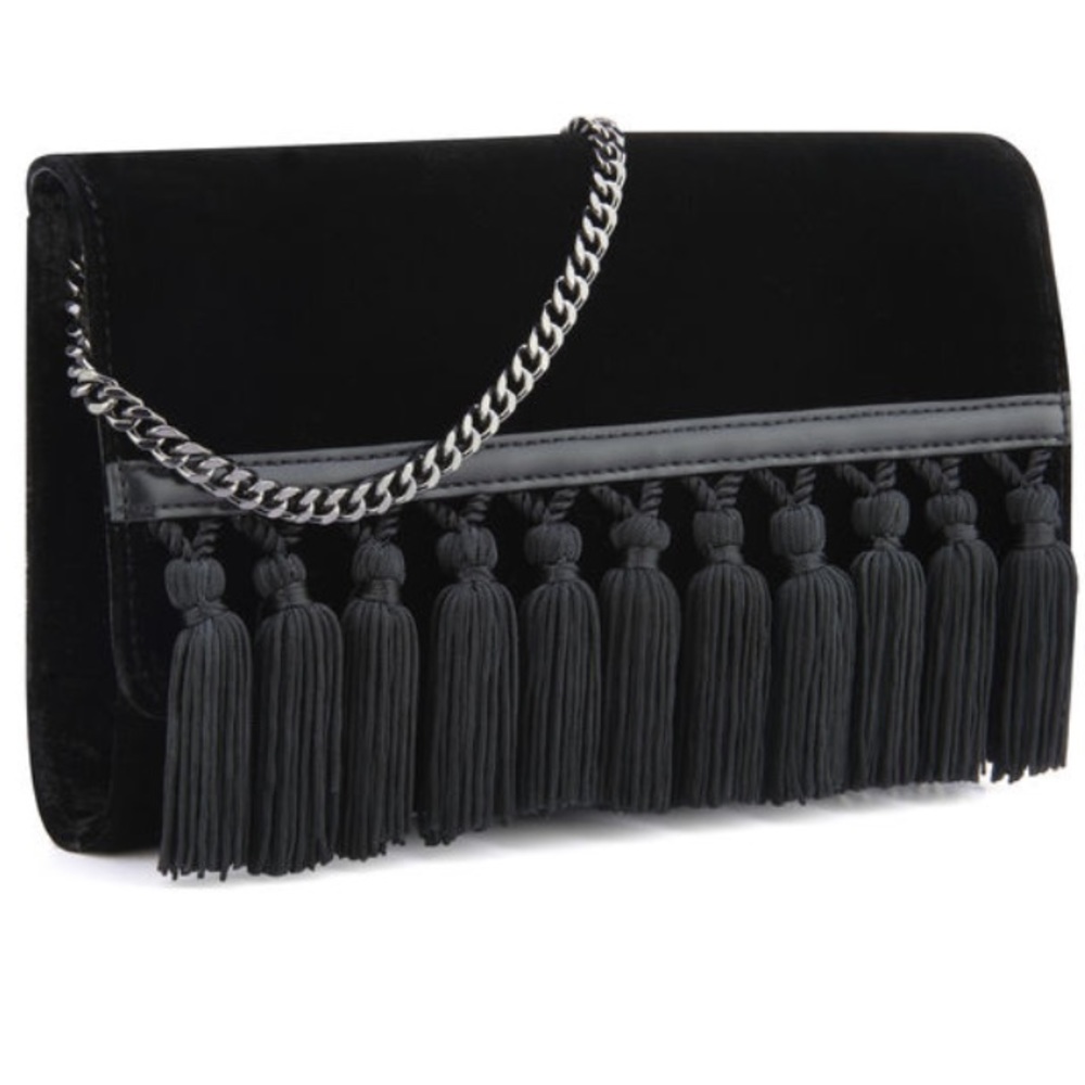 Nine West Ronja Black Velvet Tassel Purse W/ Chain