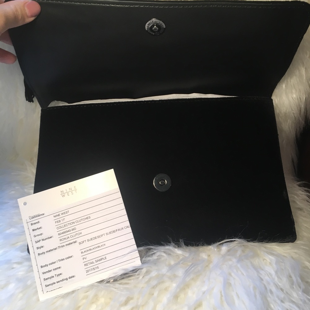Nine West Ronja Black Velvet Tassel Purse W/ Chain - Picture 7 of 8