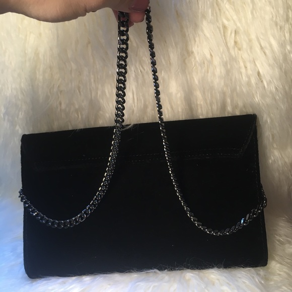 Nine West Ronja Black Velvet Tassel Purse W/ Chain - Picture 6 of 8