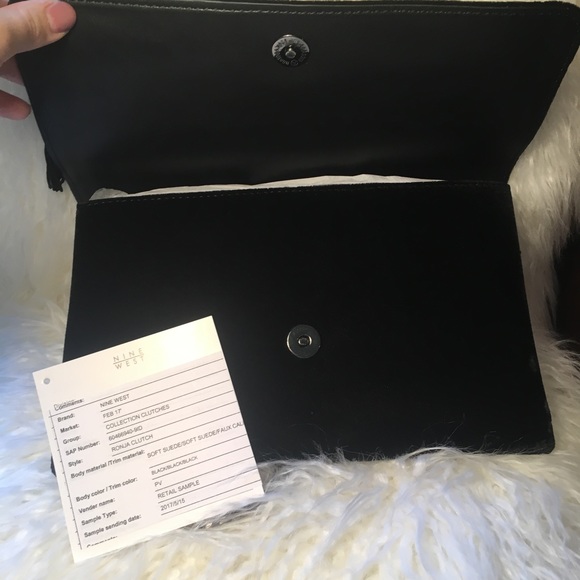 Nine West Ronja Black Velvet Tassel Purse W/ Chain - Picture 7 of 8