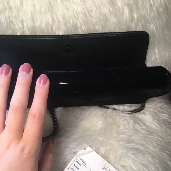 Nine West Ronja Black Velvet Tassel Purse W/ Chain - Picture 8 of 8