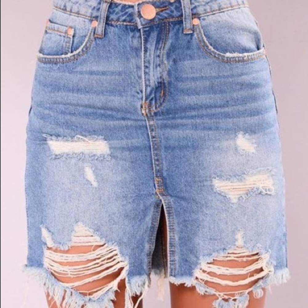 Distressed Denim Skirt
