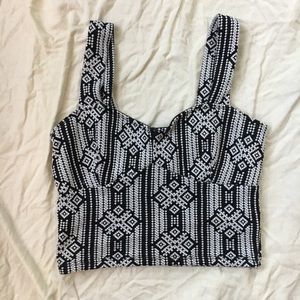 Aztec Style Black & White Pattern Crop Top