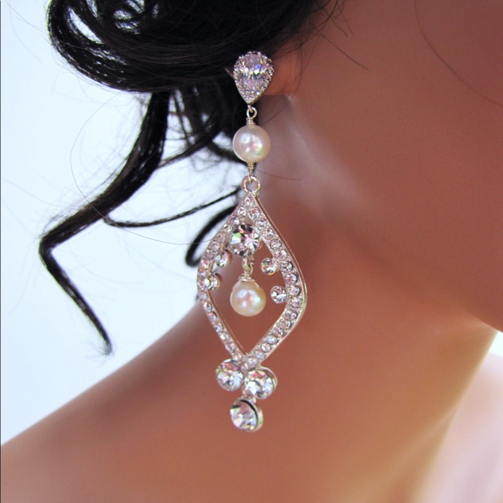 NWT Cubic Zirconia Chandelier Statement Earrings
