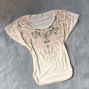 Maurice's Tribal Print Cream Short Sleeve Top Sz M