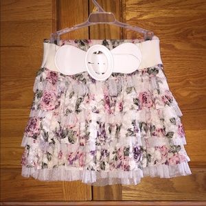 Floral Lace Skirt with Belt. Elastic Waist
