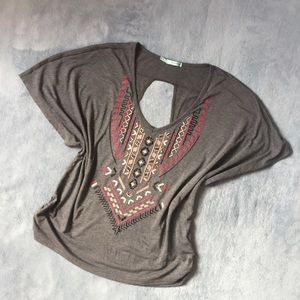 Maurice's Grey Loose Fit Beaded Tribal Top Sz M