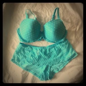 Waco all blue bra/ panties 34DD med boy shorts