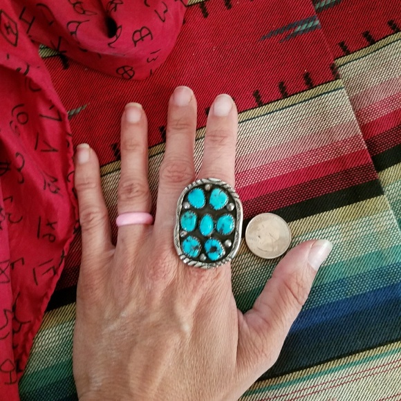 Vintage Sterling Navajo Turquoise Statement ring - Picture 2 of 2