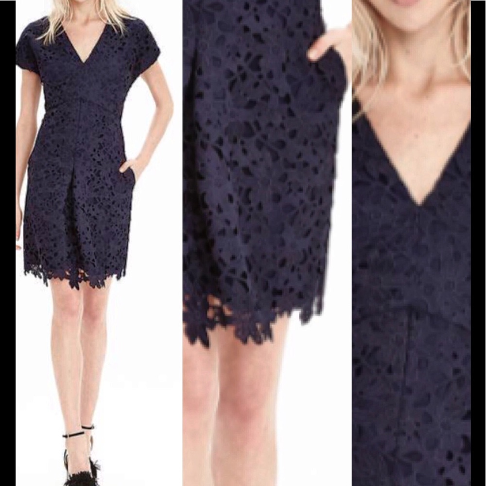 Dark blue V-neck lace dress